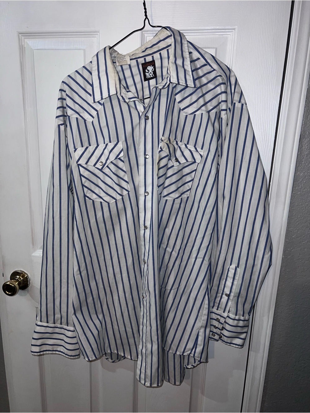 Men's Blue & White Striped Casual Button-Down Shirt by Unknown Brand
